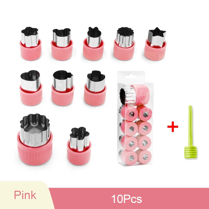 6/8/10Pcs Heart/Flower Shape Vegetables Cutter Plastic Handle Cookie Cutters Sandwiches Cutter Stainless Steel Fruit Cutting Die