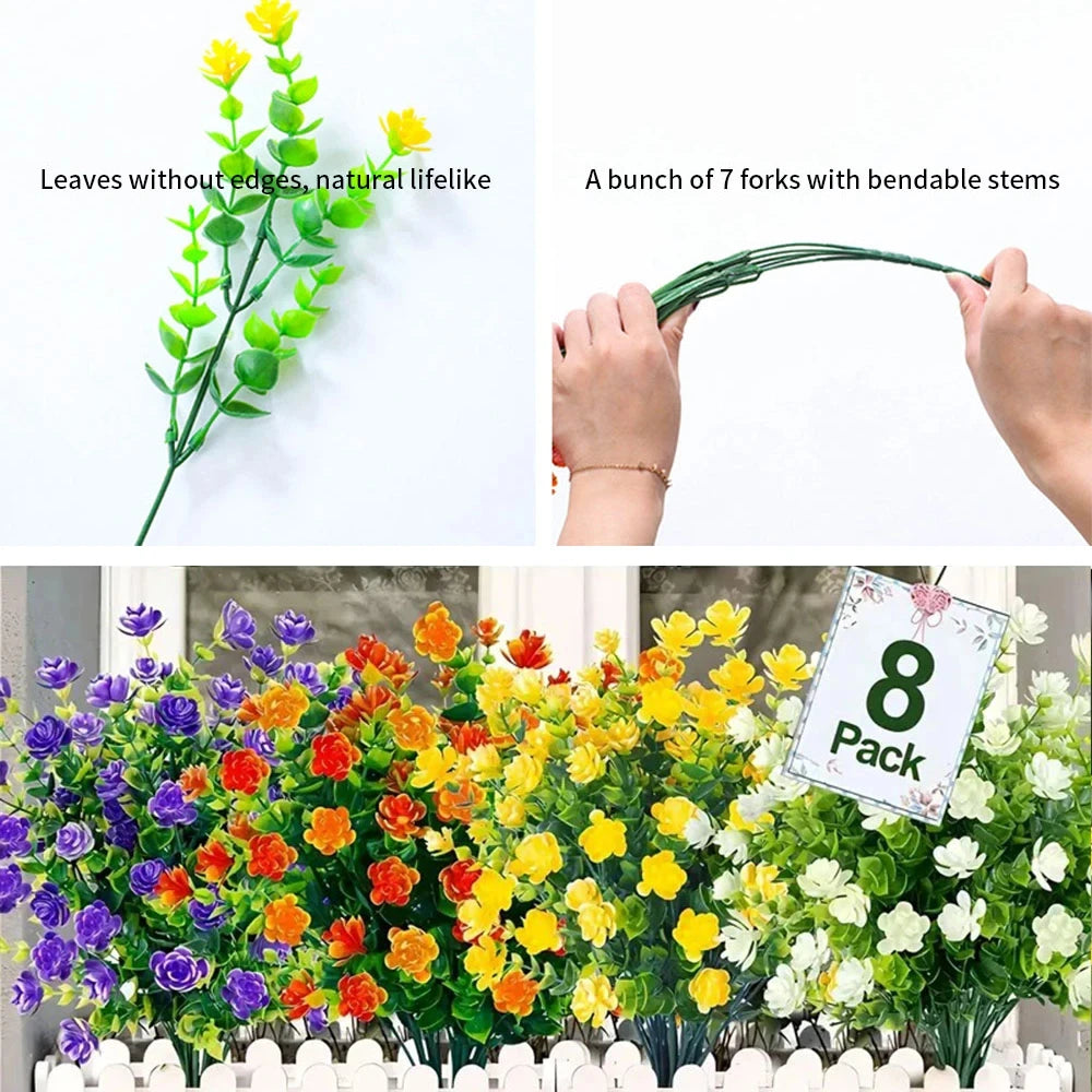 1 Bundle Artificial Flowers Outdoor UV Resistant Greenery Shrubs Plants Fake Flower for Kitchen Office Wedding Garden Decor