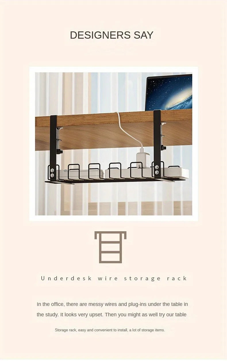Under Table Storage Rack Metal Cable Management Tray Home Office Desk Wire Organizer No Punching Kitchen Storage Accessories