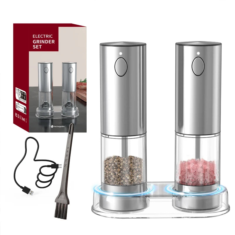 Automatic Pepper Grinder Salt And Pepper Grinder USB Rechargeable Adjustable Coarseness Spice Mill With LED Light Kitchen Tool