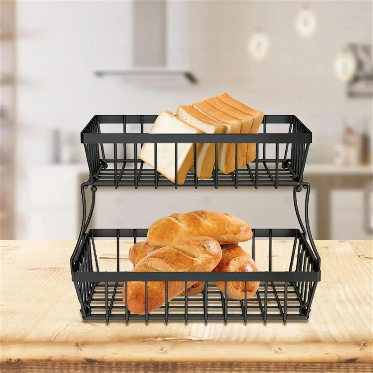 2 Tiers Fruit Basket Metal Fruit Bowl Bread Baskets Countertop Vegetable Storage Stand for Kitchen Accessories