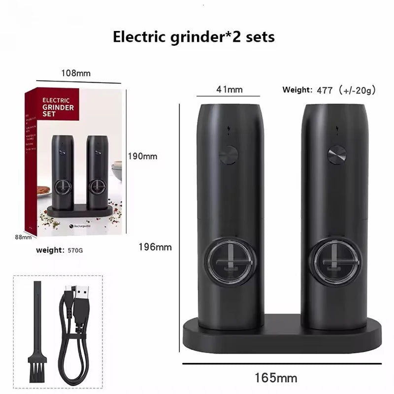 Automatic Pepper Grinder Salt And Pepper Grinder USB Rechargeable Adjustable Coarseness Spice Mill With LED Light Kitchen Tool