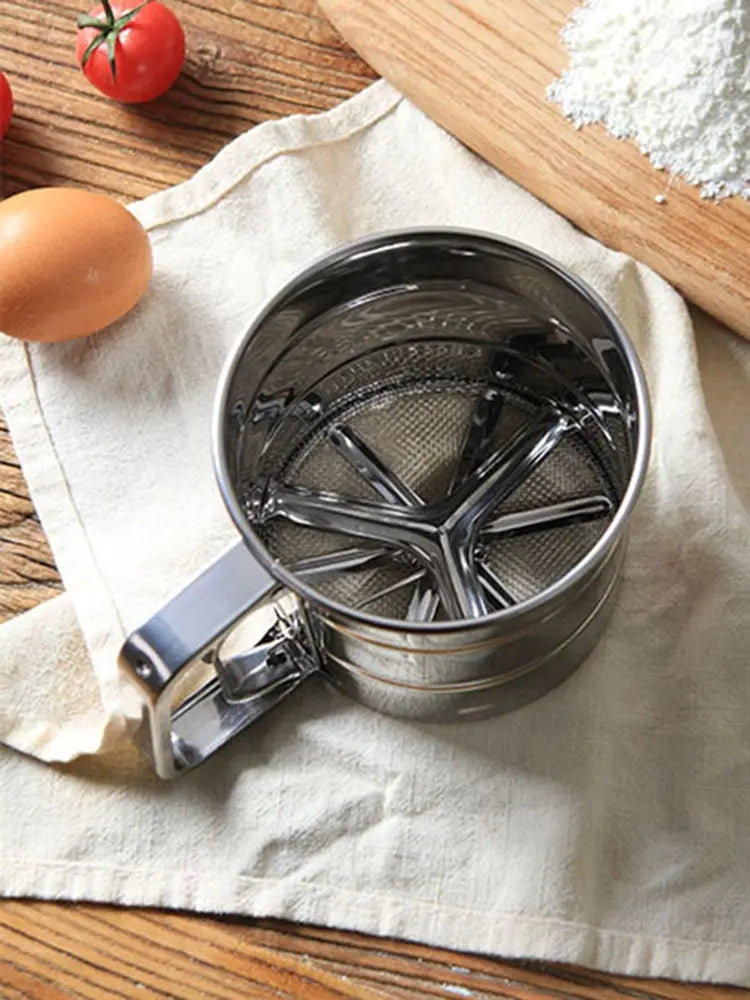 1pc Stainless Steel Flour Sifter For Baking, Powder Sugar Shaker With Hand Press Design, Fine Mesh Flour Sifter Sieve