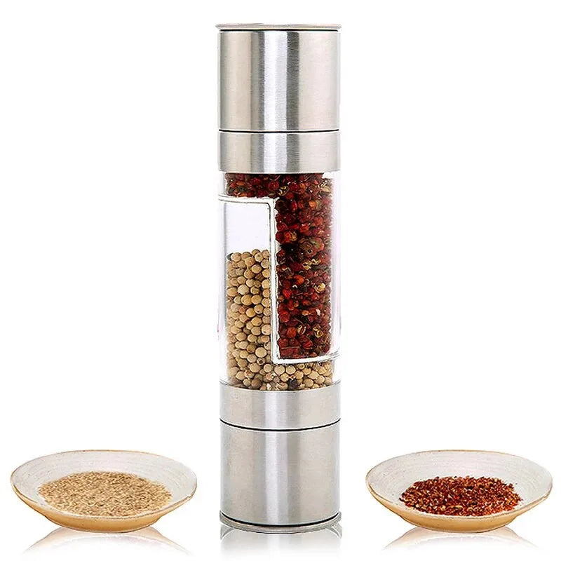Salt and Pepper Grinder 2 in 1 Manual Stainless Steel Salt Pepper Mills with Adjustable Ceramic Grinding Spice Mill Kitchen Tool