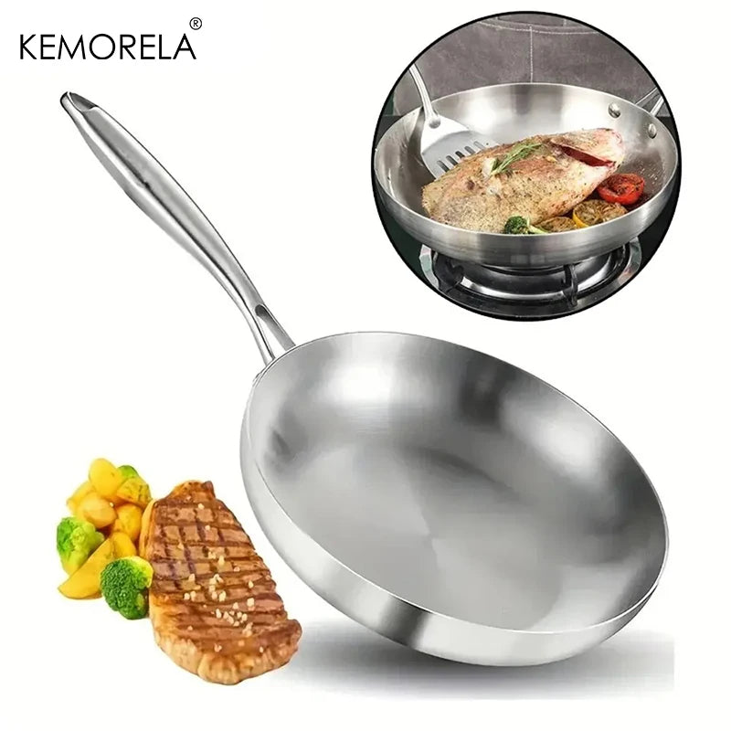 3PCS Frying Pan 22/24/26/28CM 304 Stainless Steel 2MM Thick Wok Pan 5 Ply Steel Food Grade Non-Stick Pans for Cooking Pot