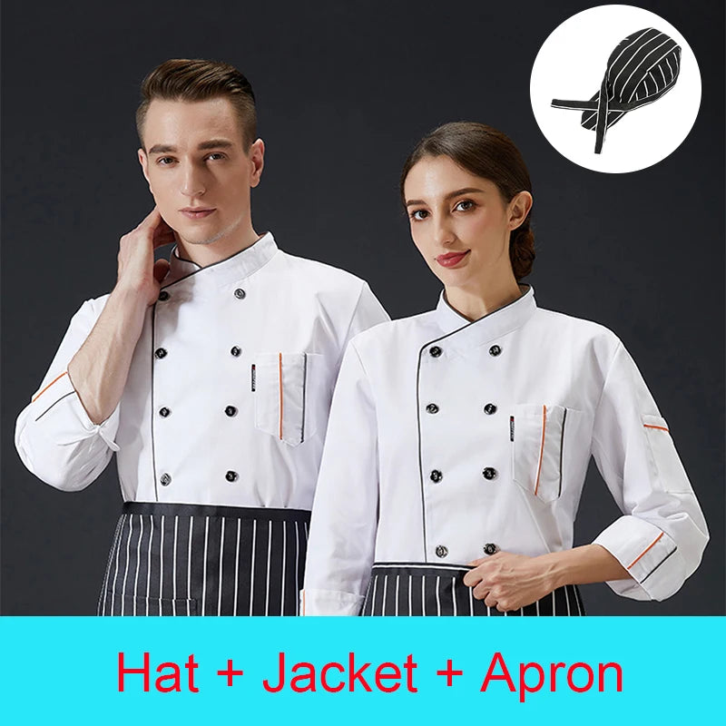 Winter Chef Clothes Restaurant White Kitchen Uniform Hotel Men's Kitchen Jacket Bakery Apron for Waitress Cafe Waiter Hat