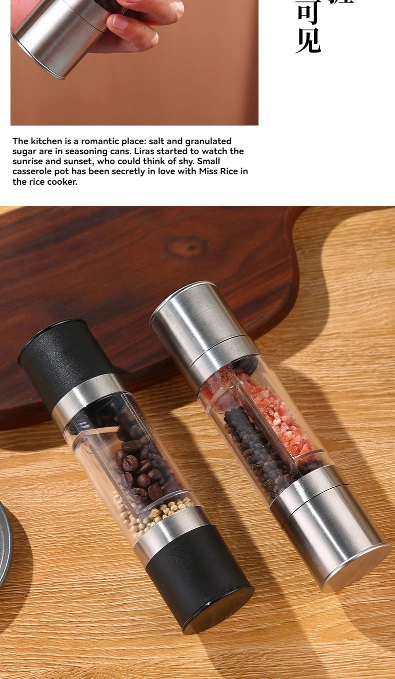 Salt and Pepper Grinder 2 in 1 Manual Stainless Steel Salt Pepper Mills with Adjustable Ceramic Grinding Spice Mill Kitchen Tool