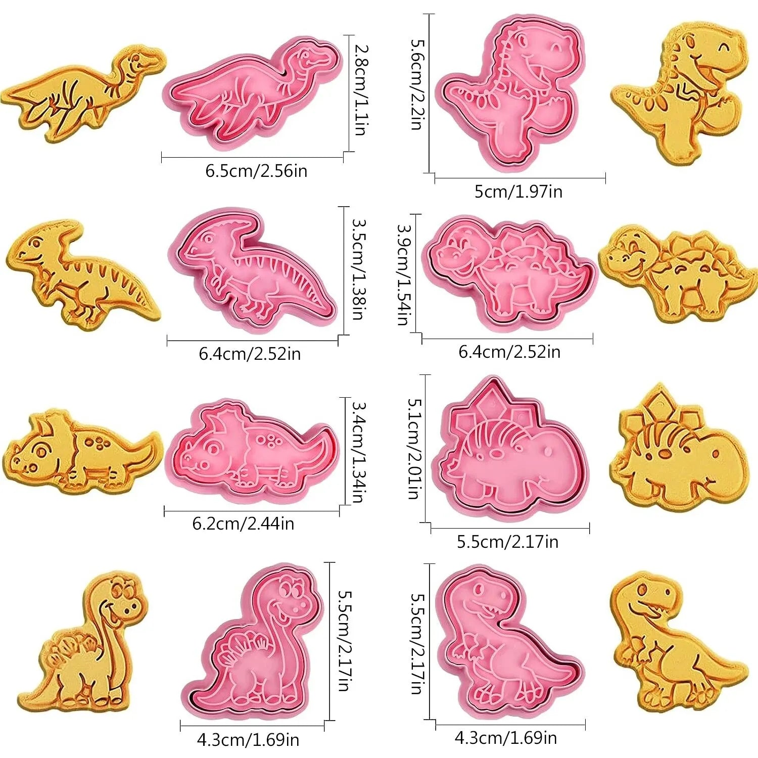 8Pcs Dinosaur Cookies Cutters Plastic Cartoon Pressable Biscuit Mold Confectionery Cookie Stamp Kitchen Baking Pastry Tools