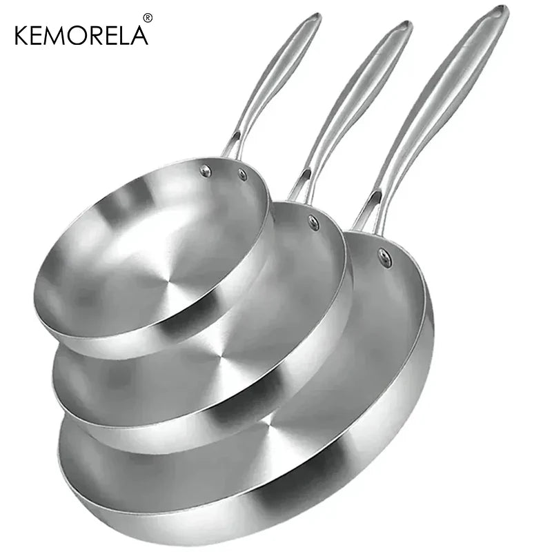 3PCS Frying Pan 22/24/26/28CM 304 Stainless Steel 2MM Thick Wok Pan 5 Ply Steel Food Grade Non-Stick Pans for Cooking Pot