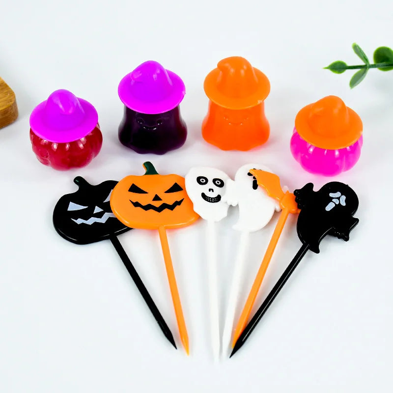 Halloween Mini Fruit Forks Plastic Squeeze Sauce Bottles Dessert Cocktail Cake Decor Halloween Party Supplies Baking Accessories